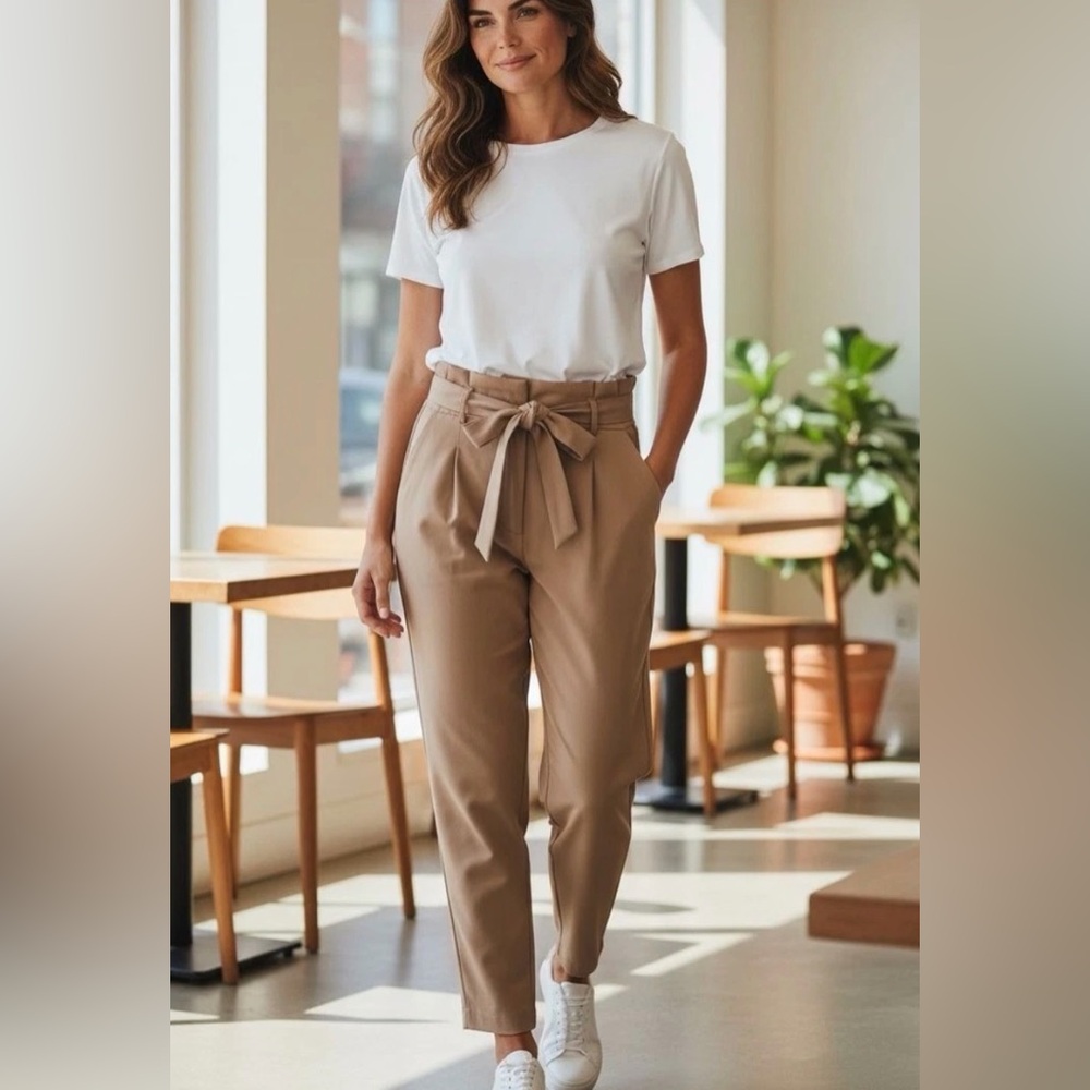 Calvin Klein Trouser Pants Women’s Size 12 Brown Solid Belted Classic Career EUC